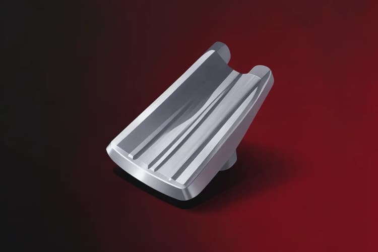 Um pedal de acelerador de carro esportivo de metal escovado.