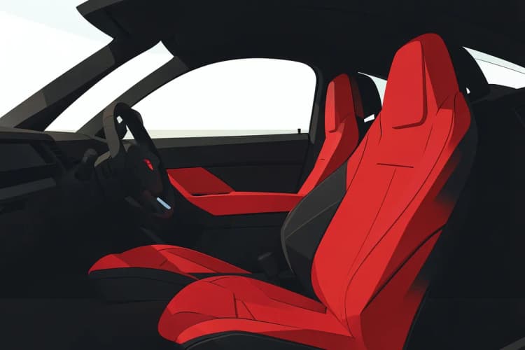 Interior de um carro esportivo com bancos de couro e detalhes em vermelho, destacando a importância dos acessórios.