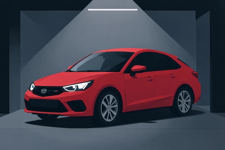Um carro com acessórios modernos e funcionais, em destaque em uma garagem.