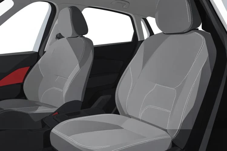 Conjunto de capas de banco de carro de tecido cinza com costuras brancas, em um carro moderno.