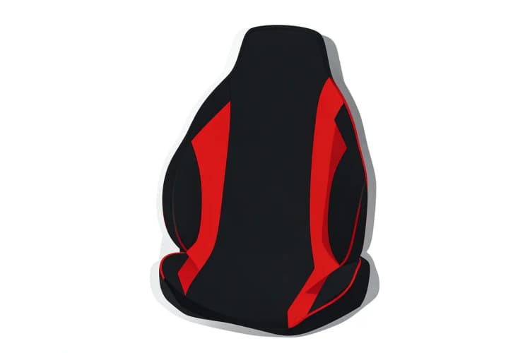 Capa de banco de carro esportiva preta de neoprene com detalhes em vermelho, vista em plano médio.