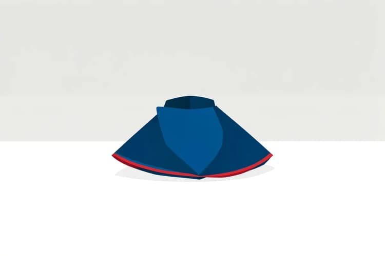 Uma capa de chuva azul dobrada sobre um fundo branco