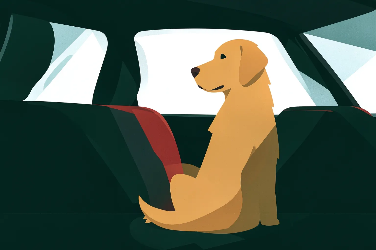 Capa protetora para banco de carro para cachorro, com um cachorro golden retriever sentado no banco de trás do carro.
