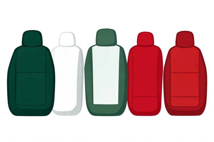 Conjunto de capas de banco de carro de diferentes materiais e cores organizadas lado a lado.