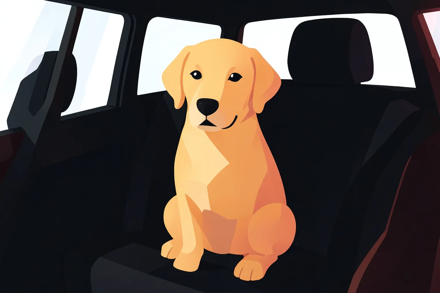 Capa protetora para banco de carro com um cachorro golden retriever sentado no banco de trás, olhando para a frente.