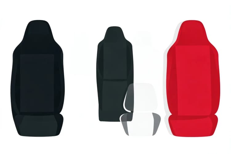Variedade de capas de banco de carro em diferentes cores e materiais dispostas lado a lado.