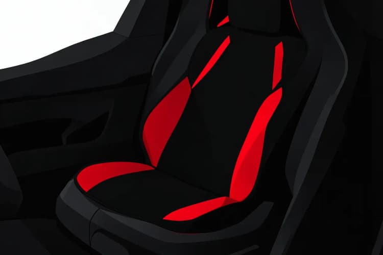 Capa de banco de carro esportiva preta de neoprene, com detalhes em vermelho, instalada em um banco de carro.