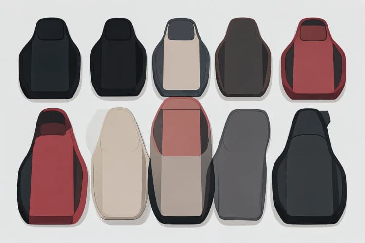 Variedade de capas de assento de carro em diferentes cores e materiais