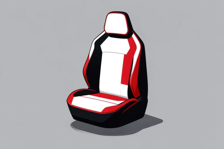 Um banco de carro esportivo com design ergonômico e detalhes em vermelho, pronto para instalação.