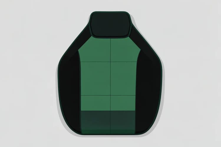 Capa de banco de carro esportiva, feita de material sintético verde com detalhes em preto e placa simulada de Brasília.