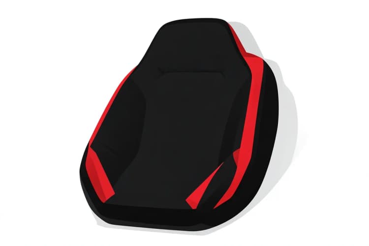 Capa de banco de carro esportiva preta de neoprene com detalhes vermelhos, em destaque em um banco de carro.