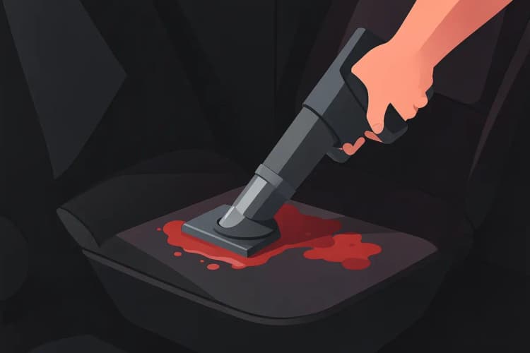 Uma pessoa usando um aspirador de líquidos para remover água de um banco de carro manchado