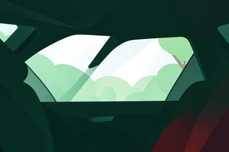 Janela de carro aberta em um dia ensolarado, permitindo a circulação de ar, vista de dentro do carro