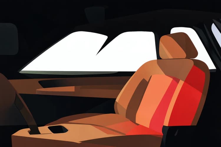 Um carro com os bancos de couro expostos ao sol forte, com reflexos intensos.