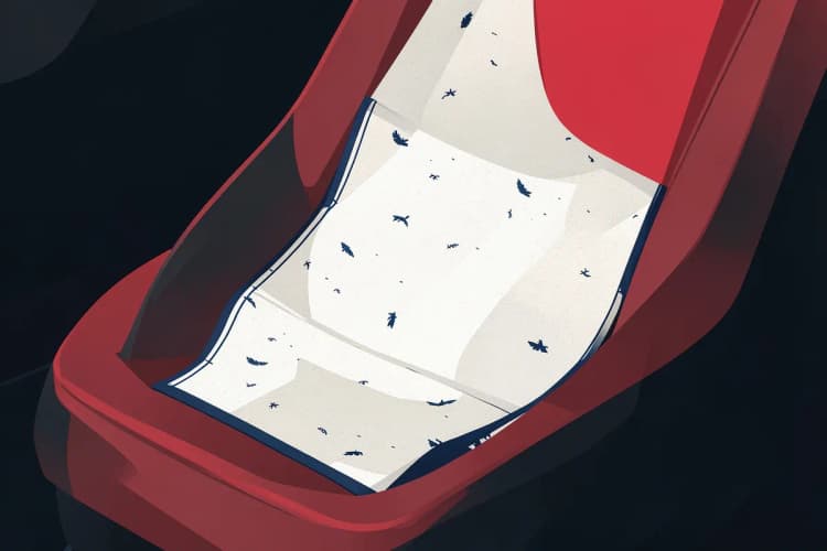 Detalhe de banco de carro de couro com capa protetora de tecido creme naval.