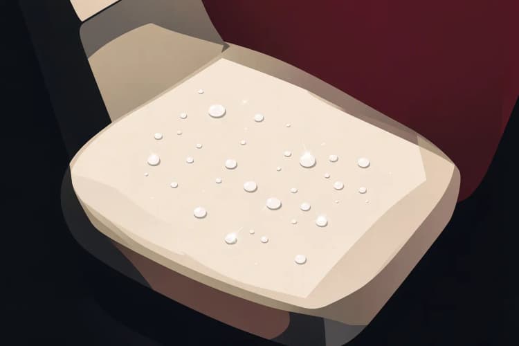 Capa de banco de carro bege com gotas de água visíveis, indicando impermeabilidade após a praia.