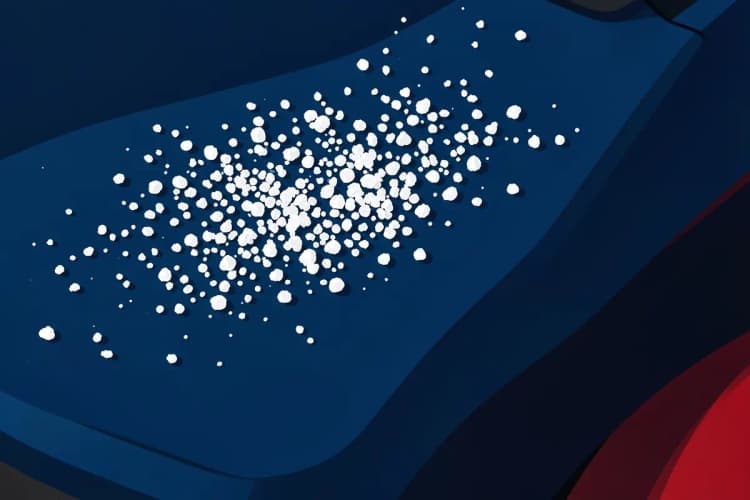 Close-up de partículas de sal brilhando na superfície de um carro azul, mostrando o efeito corrosivo da maresia.