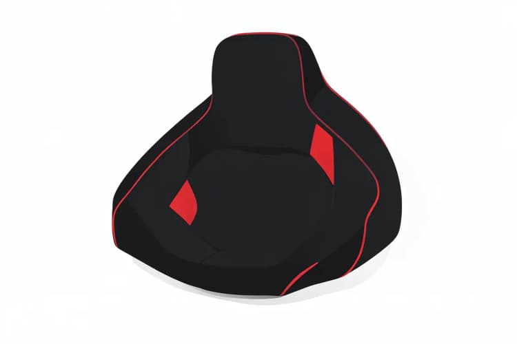 Capa de banco esportiva preta de neoprene para carro, com detalhes em vermelho, vista em close-up mostrando o material e o design