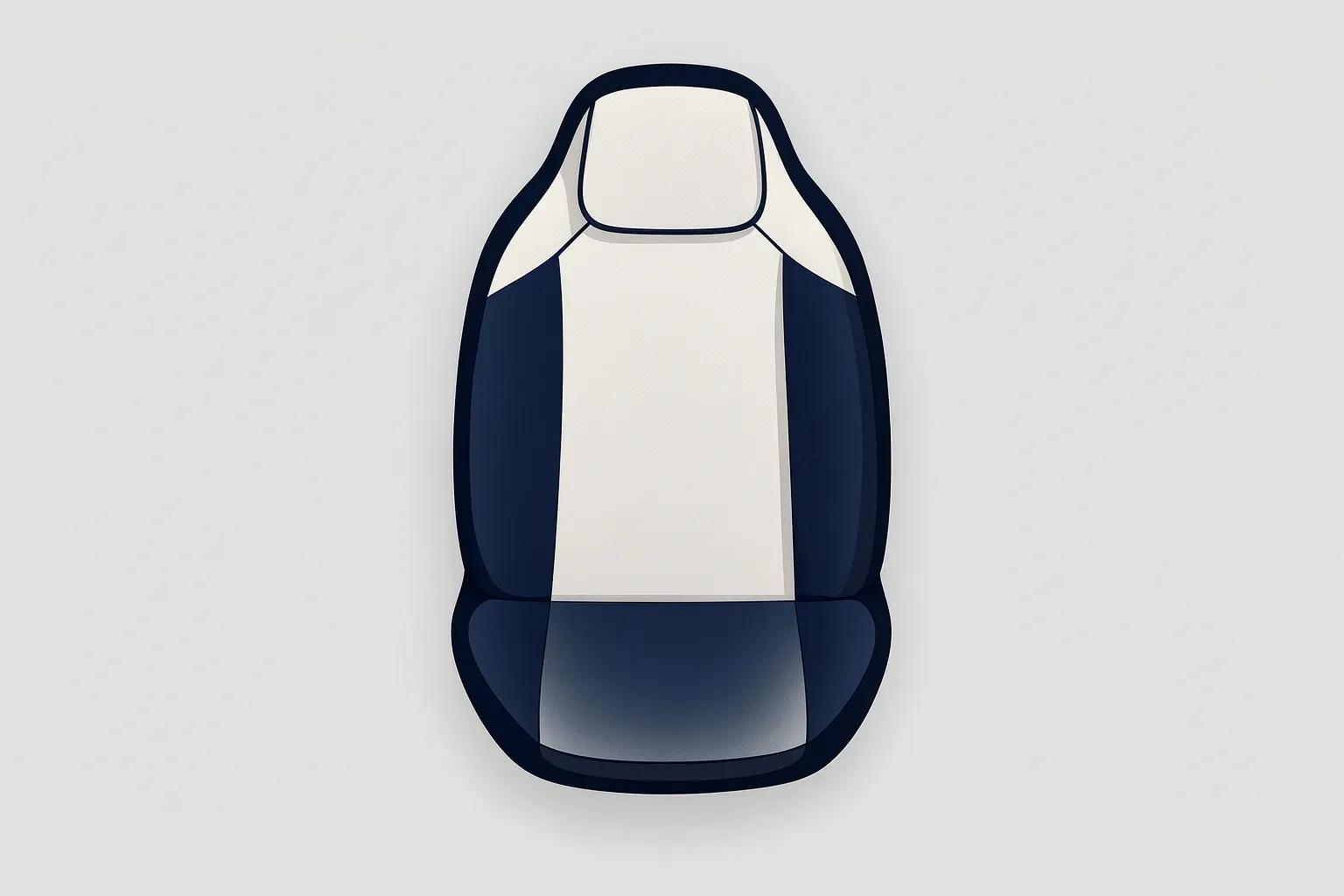 Capa de banco de carro de tecido creme com detalhes em azul marinho, vista de cima em um banco de carro vazio