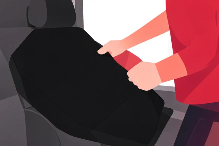Pessoa colocando uma capa impermeável em um banco de carro, protegendo-o de respingos de água