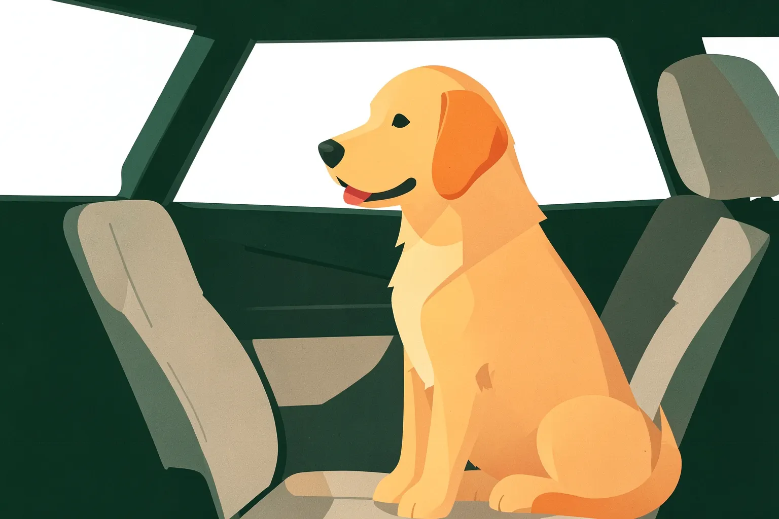 Cachorro feliz dentro de um carro com capa protetora no banco de trás