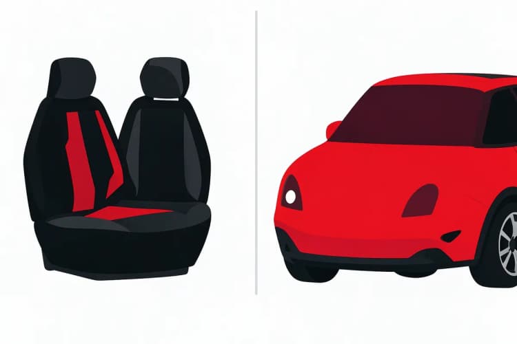Comparação lado a lado de um banco de carro com e sem proteção, e a lataria de um carro com e sem capa