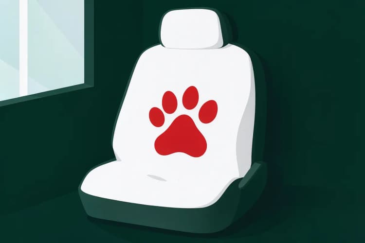 Capa de banco de carro com uma marca de pata de cachorro impressa, demonstrando proteção contra sujeira.