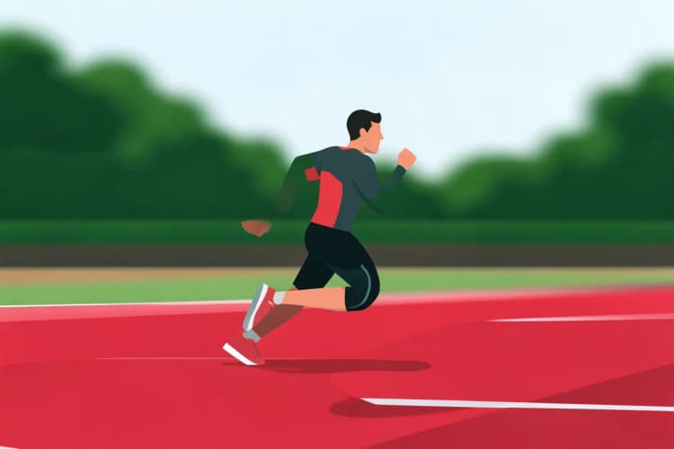 Homem correndo em uma pista de atletismo com o fundo desfocado