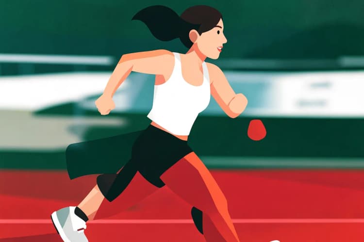 Mulher correndo em uma pista de corrida com o fundo desfocado