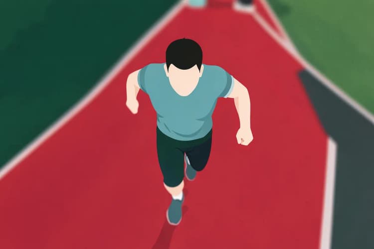 Homem correndo em uma pista de atletismo com o fundo desfocado