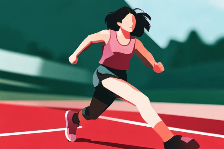 Mulher correndo em uma pista de corrida com o fundo desfocado