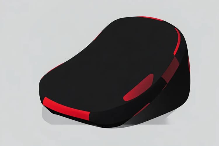 Um protetor de banco de carro de tecido preto com detalhes em vermelho, mostrando a textura do material.