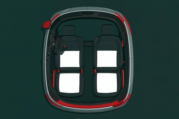 Vista aérea de um carro limpo e organizado, com foco nos bancos impecáveis.