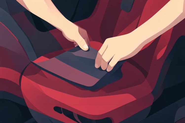 Homem colocando capa impermeável em banco de carro esportivo vermelho