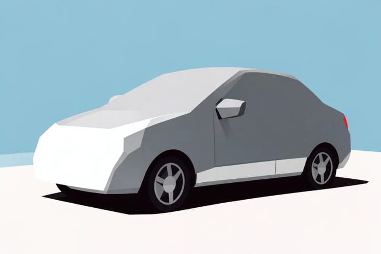 Um carro branco protegido por uma capa cinza em um dia ensolarado.