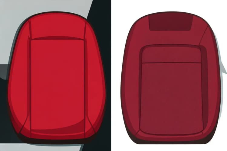 Comparação lado a lado de uma capa de couro e um banco de tecido em um carro.